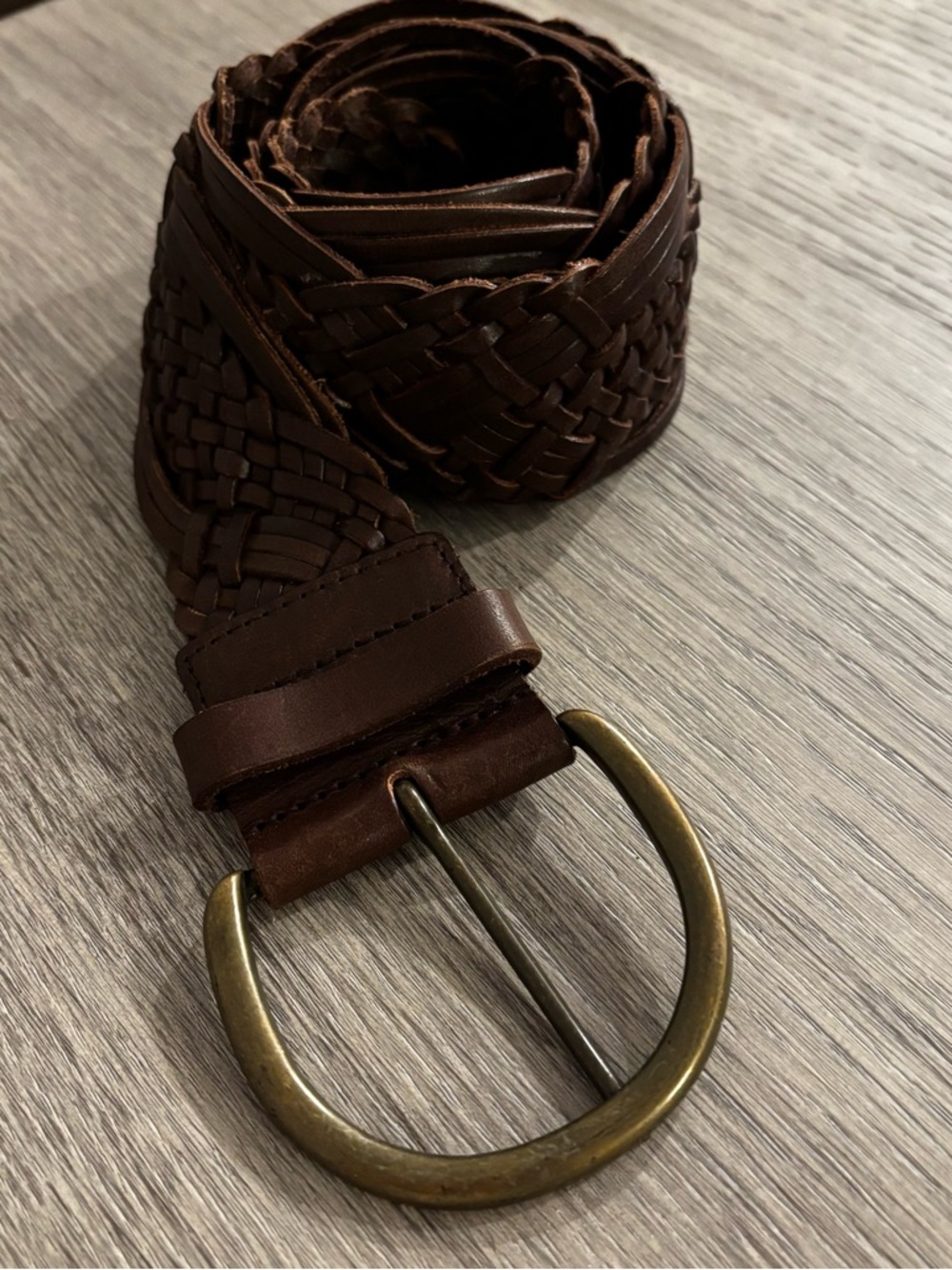 Banana Republic Braided Leather Belt Dark Brown Size XS Looks New Brass Buckle